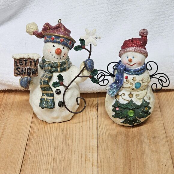Snowman Pair Figurine Holiday Collection Lot of 2 Metal and Resin Mr & Mrs - Picture 1 of 12